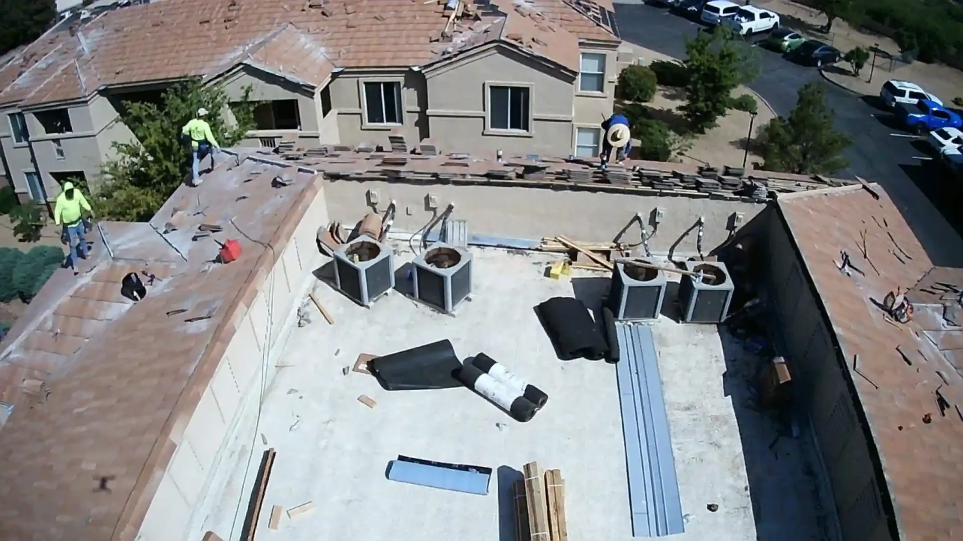Roofing crew on a Phoenix, Arizona rooftop