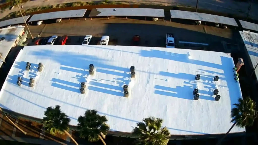 Aerial view of a commercial flat roof replacement by Raise The Roof AZ in the Phoenix, AZ area
