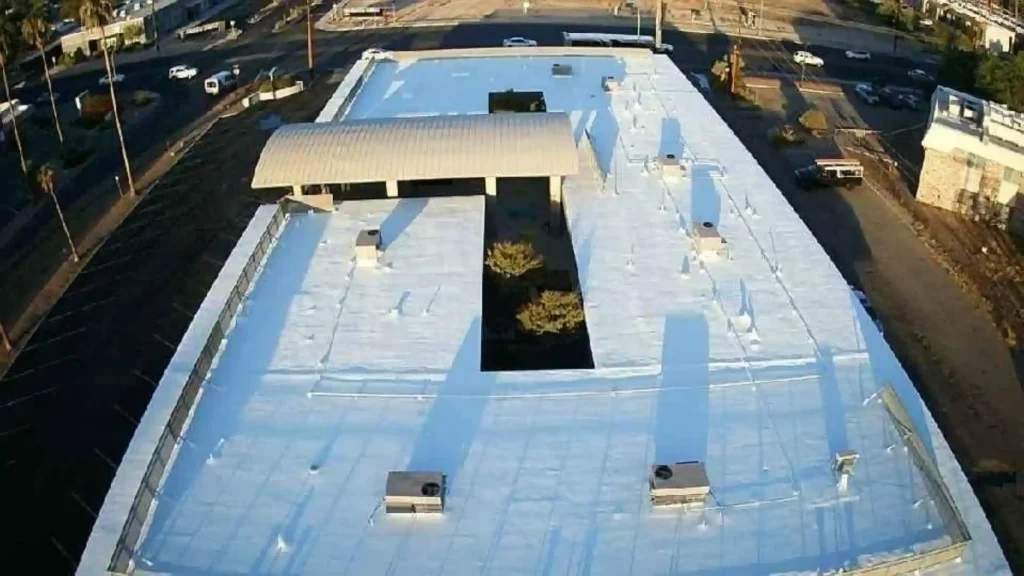 Aerial view of a commercial flat roof replacement by Raise The Roof AZ in the Phoenix, AZ area