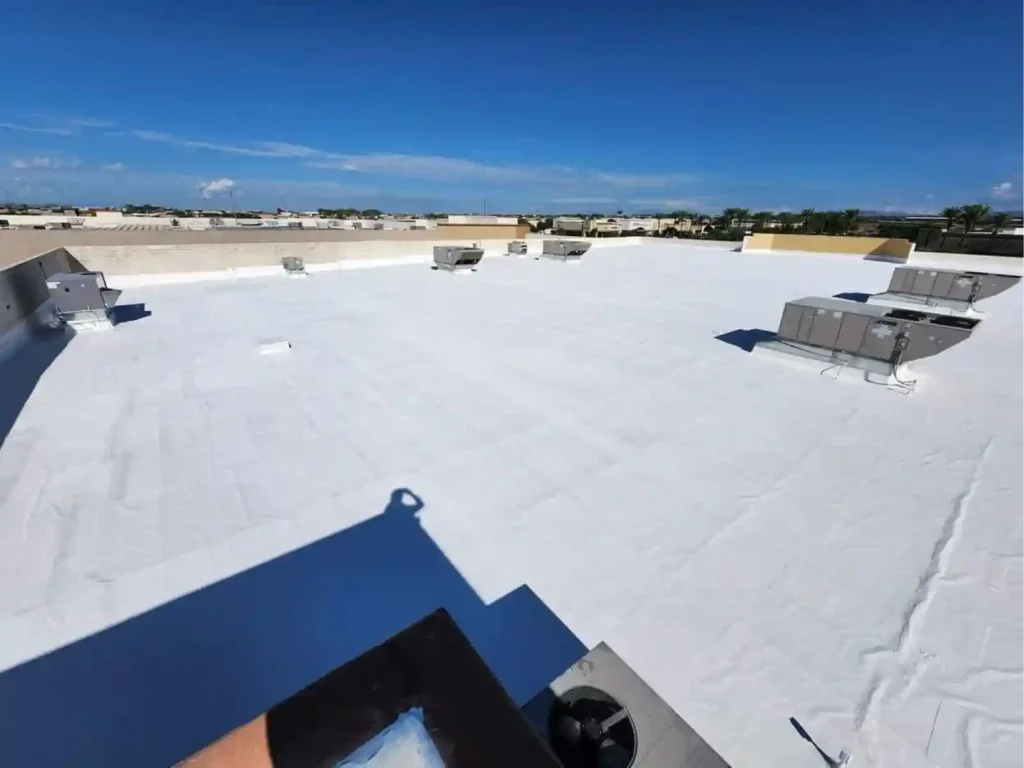Aerial view of a commercial flat roof replacement by Raise The Roof AZ in the Phoenix, AZ area