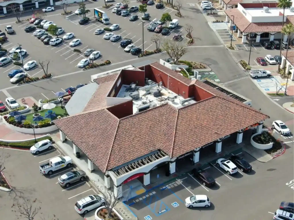 Aerial view of a commercial flat roof replacement by Raise The Roof AZ in the Phoenix, AZ area